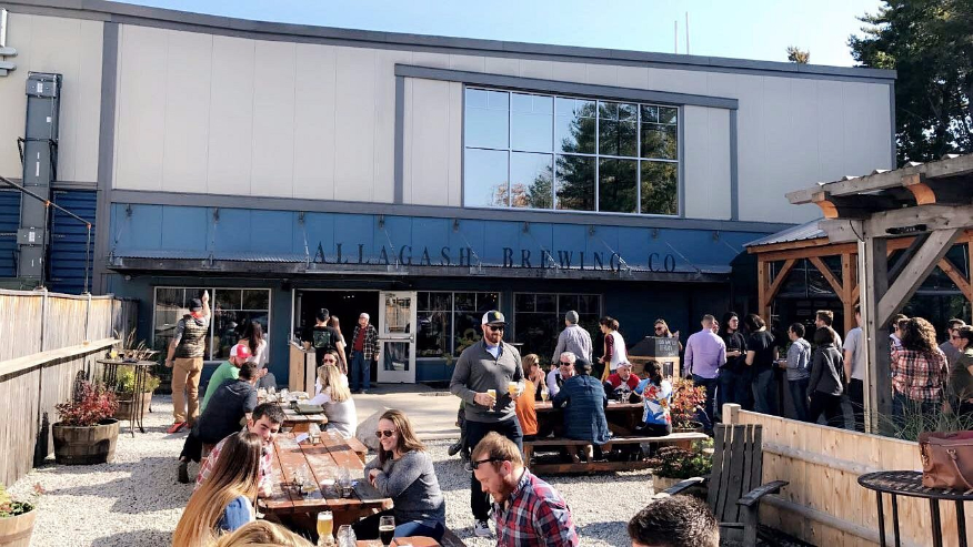 allagash brewery outdoor seating area